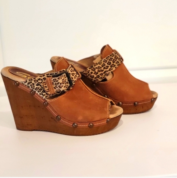 SBICCA VINTAGE COLLECTION LEATHER TAN CLOG WEDGE SIZE 8 - Picture 5 of 9